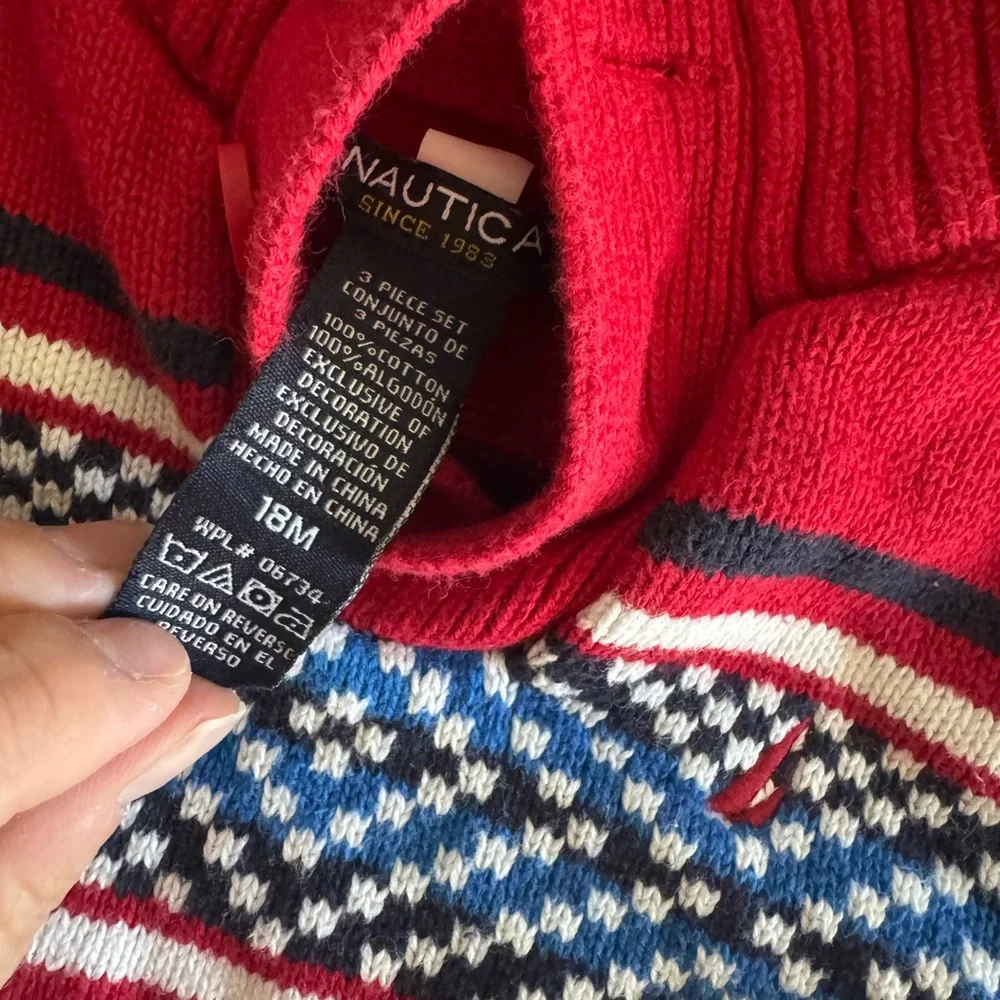Vintage Nautica Red and Navy Striped‎ Knit Sweater